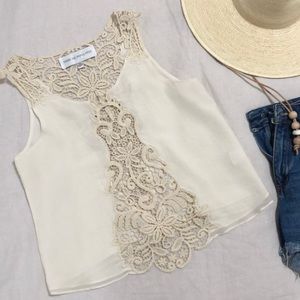 Silk tank with lace cut-out